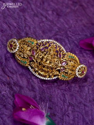 Antique medium size hair clip lakshmi design with kemp and cz stones
