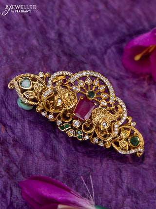 Antique medium size hair clip with kemp and cz stones