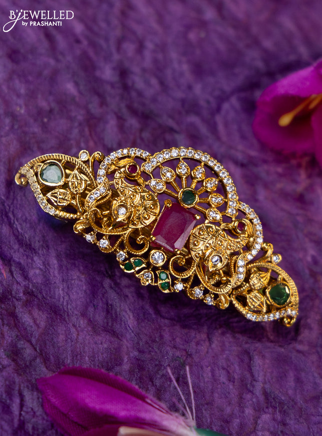 Antique medium size hair clip with kemp and cz stones