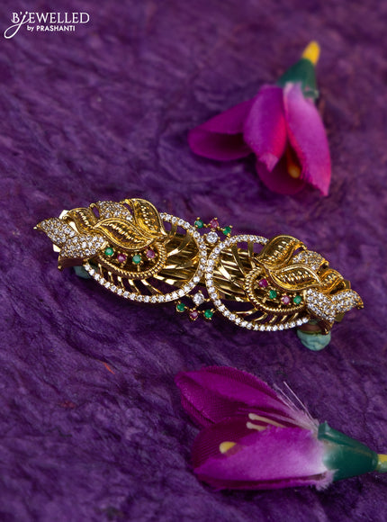 Antique medium size hair clip with kemp and cz stones