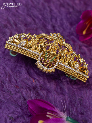 Antique medium size hair clip lakshmi design with kemp and cz stones