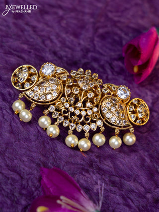 Antique medium size hair clip bird design with kudan & cz stones and pearl hangings