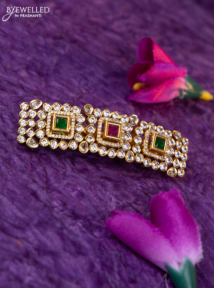 Antique medium size hair clip with kemp & kundan and cz stones