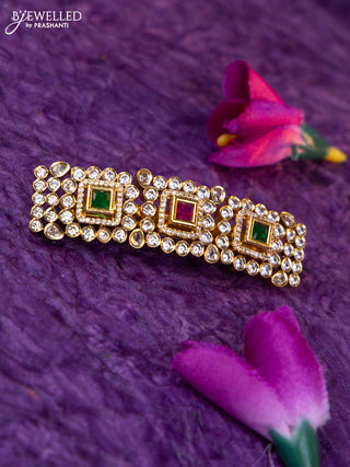 Antique medium size hair clip with kemp & kundan and cz stones