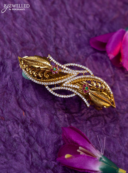 Antique medium size hair clip with kemp and cz stones