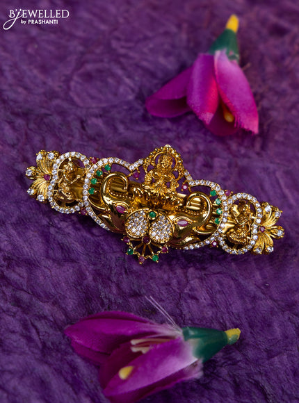 Antique medium size hair clip lakshmi design with kemp and cz stones
