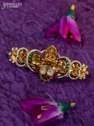 Antique medium size hair clip lakshmi design with kemp and cz stones