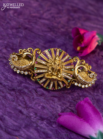 Antique medium size hair clip lakshmi design with kemp and cz stones