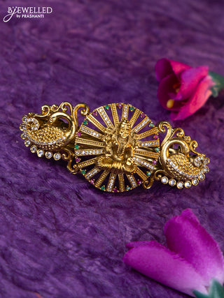 Antique medium size hair clip lakshmi design with kemp and cz stones
