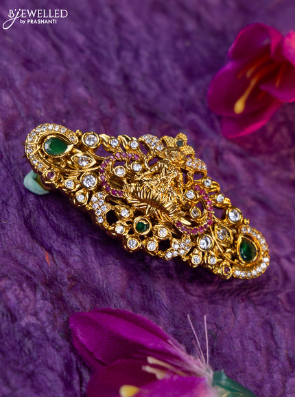 Antique medium size hair clip small design with kemp and cz stones