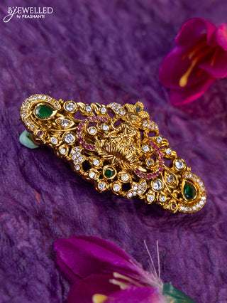 Antique medium size hair clip small design with kemp and cz stones