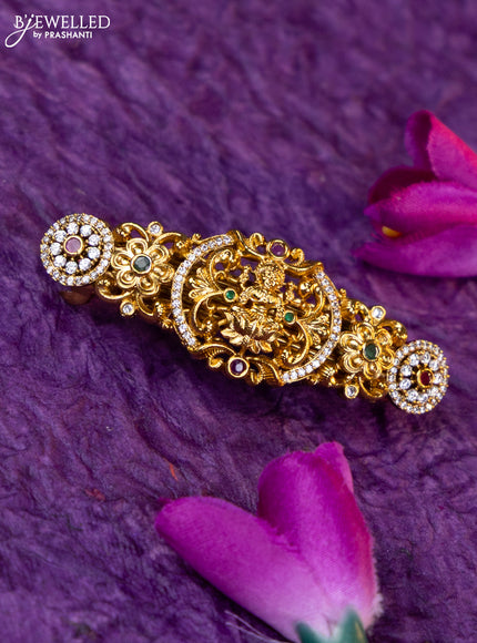 Antique medium size hair clip lakshmi design with kemp and cz stones