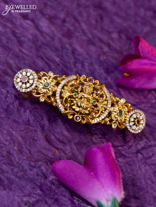 Antique medium size hair clip lakshmi design with kemp and cz stones