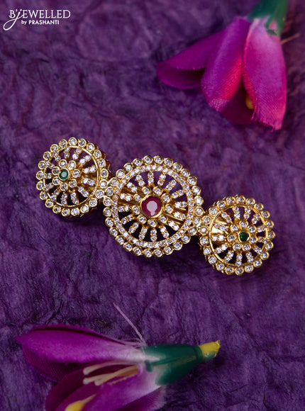 Antique medium size hair clip with kemp and cz stones