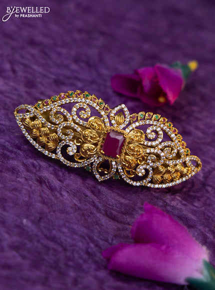 Antique medium size hair clip with kemp and cz stones