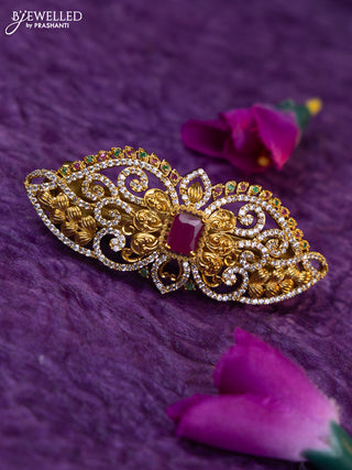 Antique medium size hair clip with kemp and cz stones
