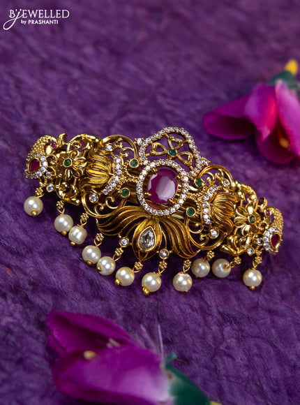Antique medium size hair clip with kemp & cz stones and pearl hangings