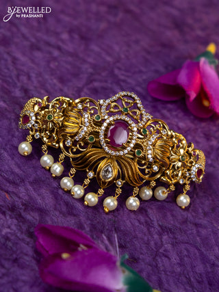 Antique medium size hair clip with kemp & cz stones and pearl hangings