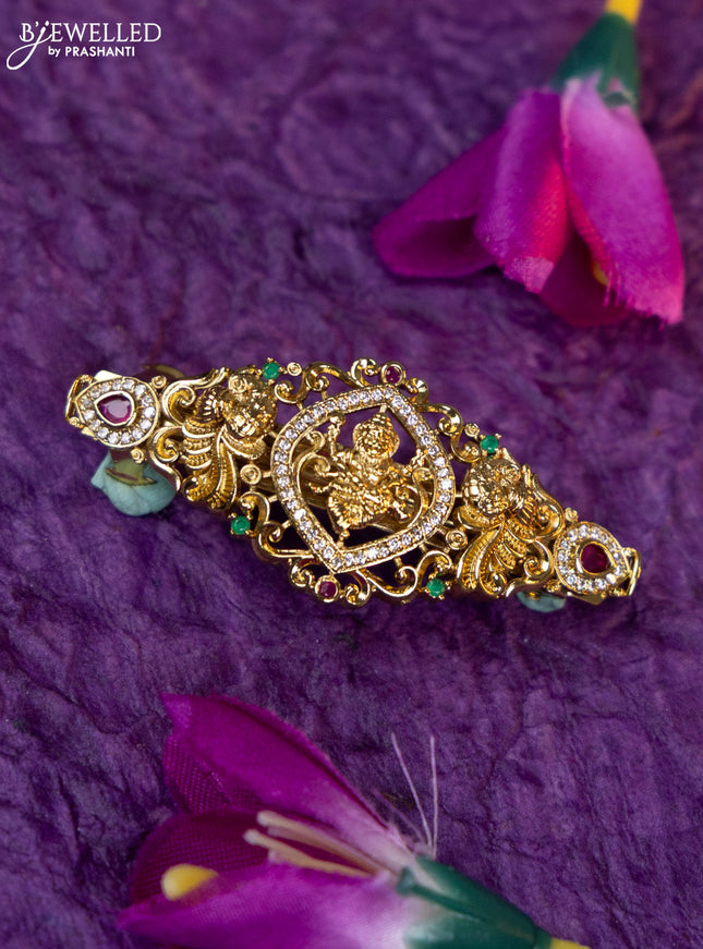 Antique small size hair clip lakshmi design with kemp and cz stones