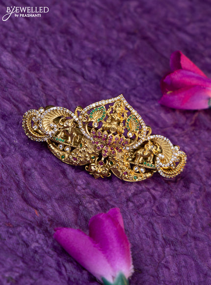 Antique medium size hair clip lakshmi design with kemp and cz stones