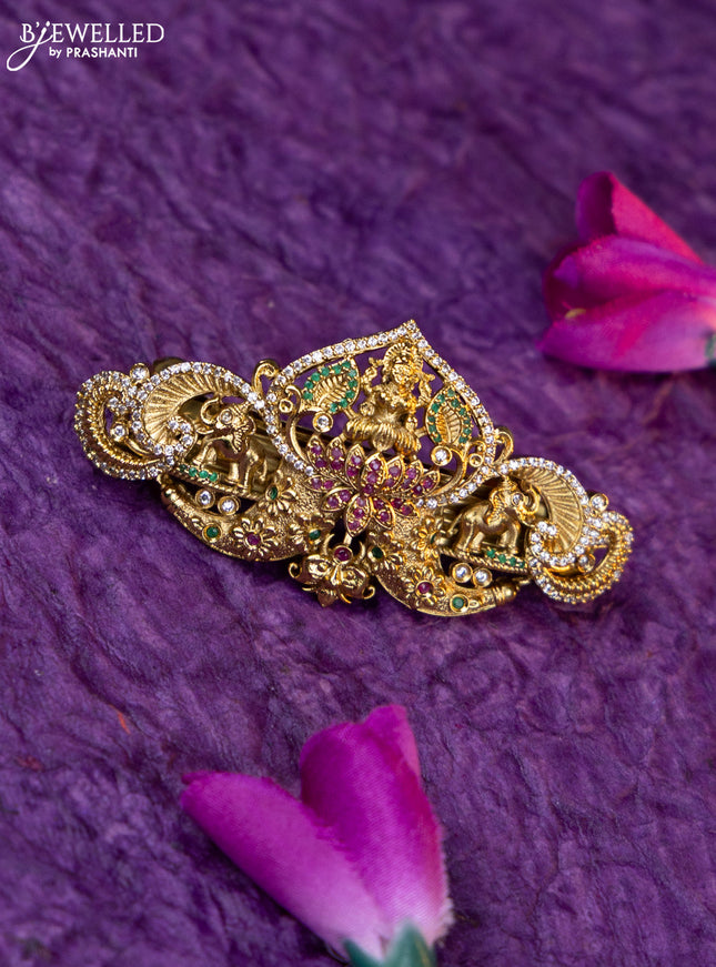 Antique medium size hair clip lakshmi design with kemp and cz stones