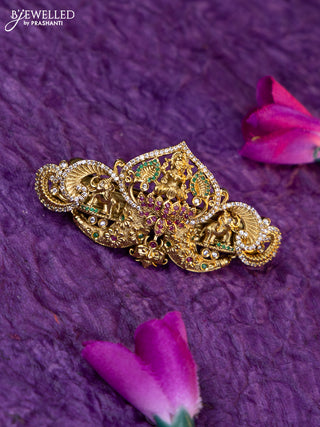 Antique medium size hair clip lakshmi design with kemp and cz stones