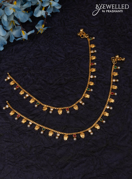 Antique anklet with kemp & kundan stones and pearls