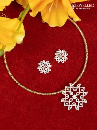 Ring type choker with rangoli pendant and cz stones