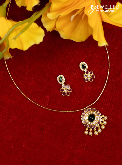 Ring type choker with kemp & cz stones and pearl hangings