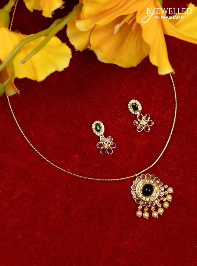 Ring type choker with kemp & cz stones and pearl hangings