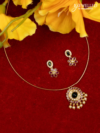 Ring type choker with kemp & cz stones and pearl hangings