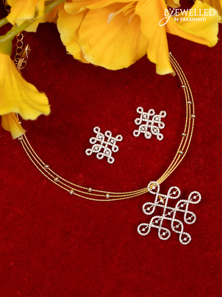 Ring type choker with rangoli pendant and cz stones