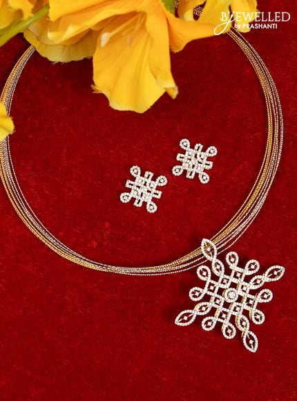 Ring type choker with rangoli pendant and cz stones