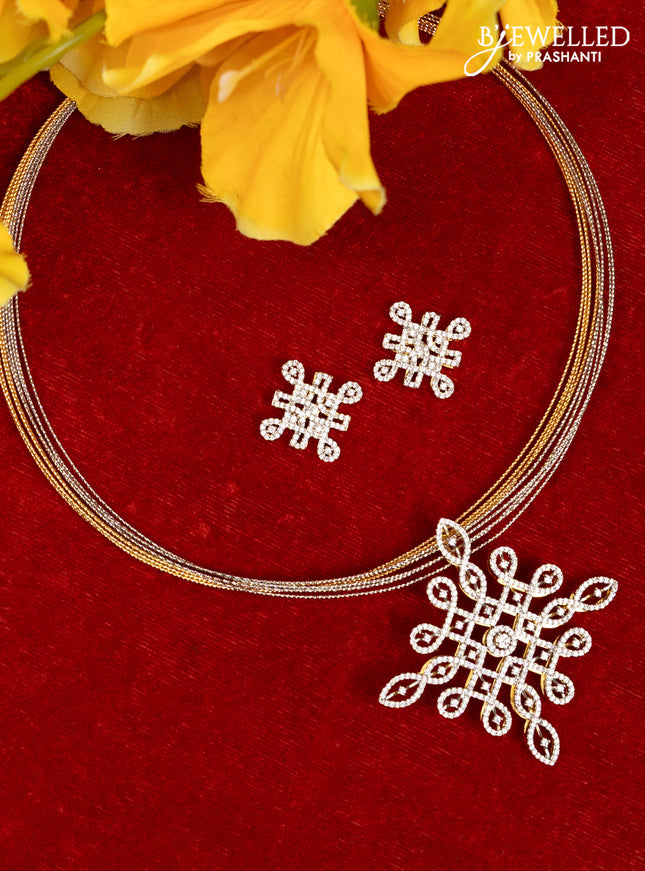 Ring type choker with rangoli pendant and cz stones