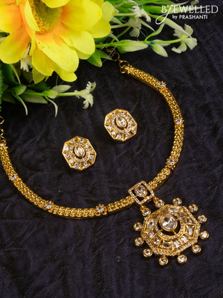 Antique attigai necklace with kundan and cz stones