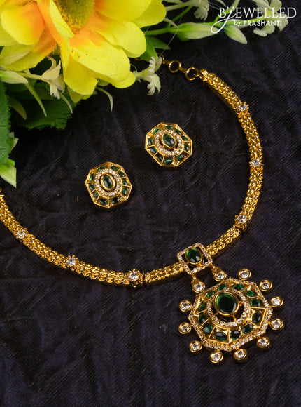 Antique attigai necklace with emerald and cz stones