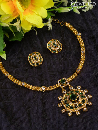 Antique attigai necklace with emerald and cz stones