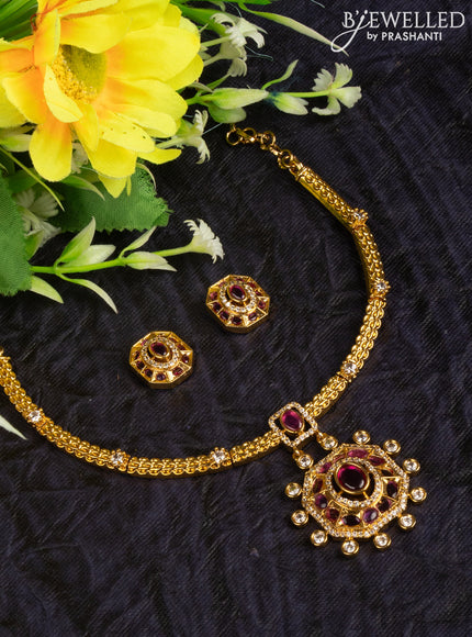 Antique attigai necklace with ruby and cz stones
