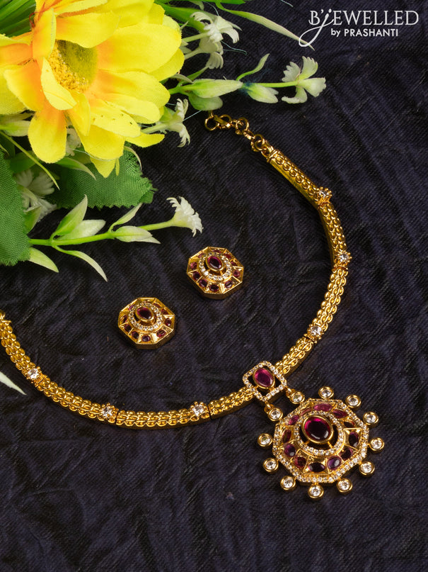 Antique attigai necklace with ruby and cz stones