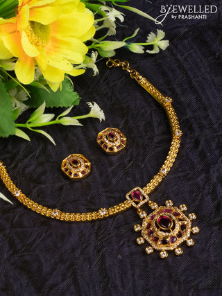 Antique attigai necklace with ruby and cz stones