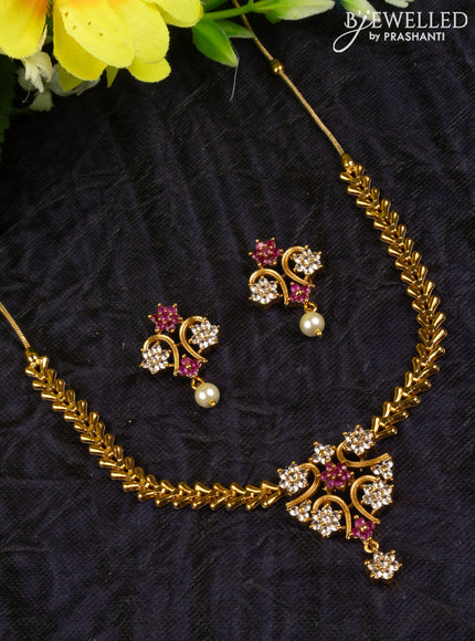 Antique attigai necklace with ruby and cz stones