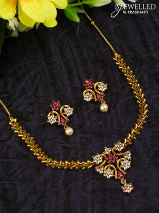Antique attigai necklace with ruby and cz stones