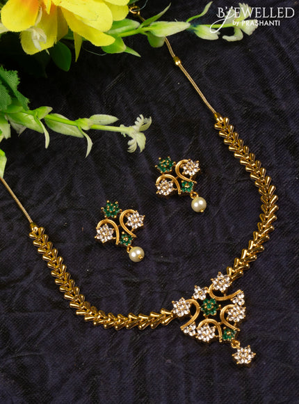 Antique attigai necklace with emerald and cz stones
