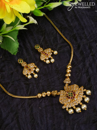 Antique attigai necklace with kemp & cz stones and pearl hangings
