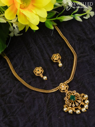 Antique attigai necklace with emerald & cz stones and pearl hangings