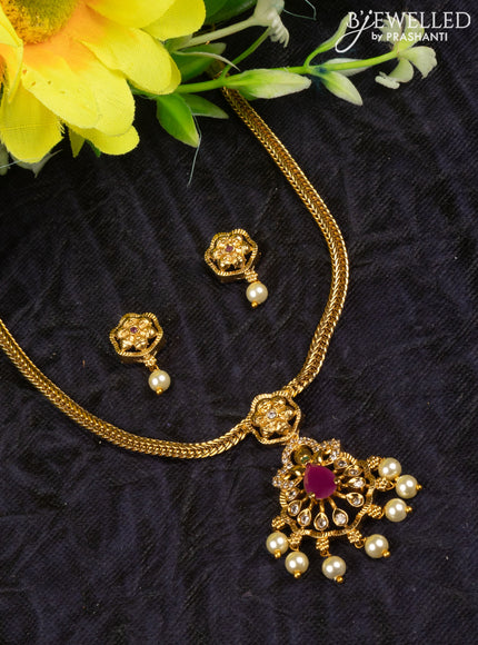 Antique attigai necklace with kemp & cz stones and pearl hangings