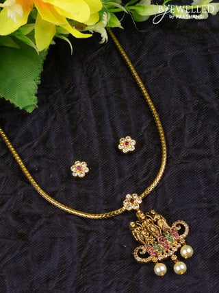 Antique attigai necklace radha krihshna pendant with kemp & cz stones and pearl hangings