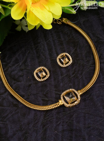Antique attigai necklace with yellow and cz stones pendant