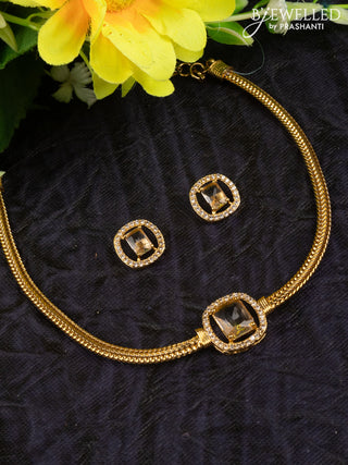 Antique attigai necklace with yellow and cz stones pendant