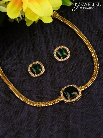 Antique attigai necklace with emerald and cz stones pendant